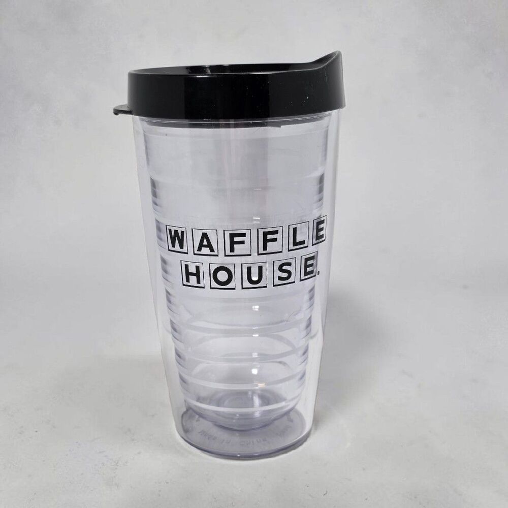 Waffle House Travel Tumbler 16oz Clear Double Wall Plastic Lid Rare Promo Cup